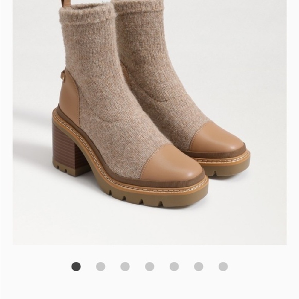 Lug Sole Sock Boots, Block Heel Ankle Booties, Tan Neutral Winter‎ Shoes